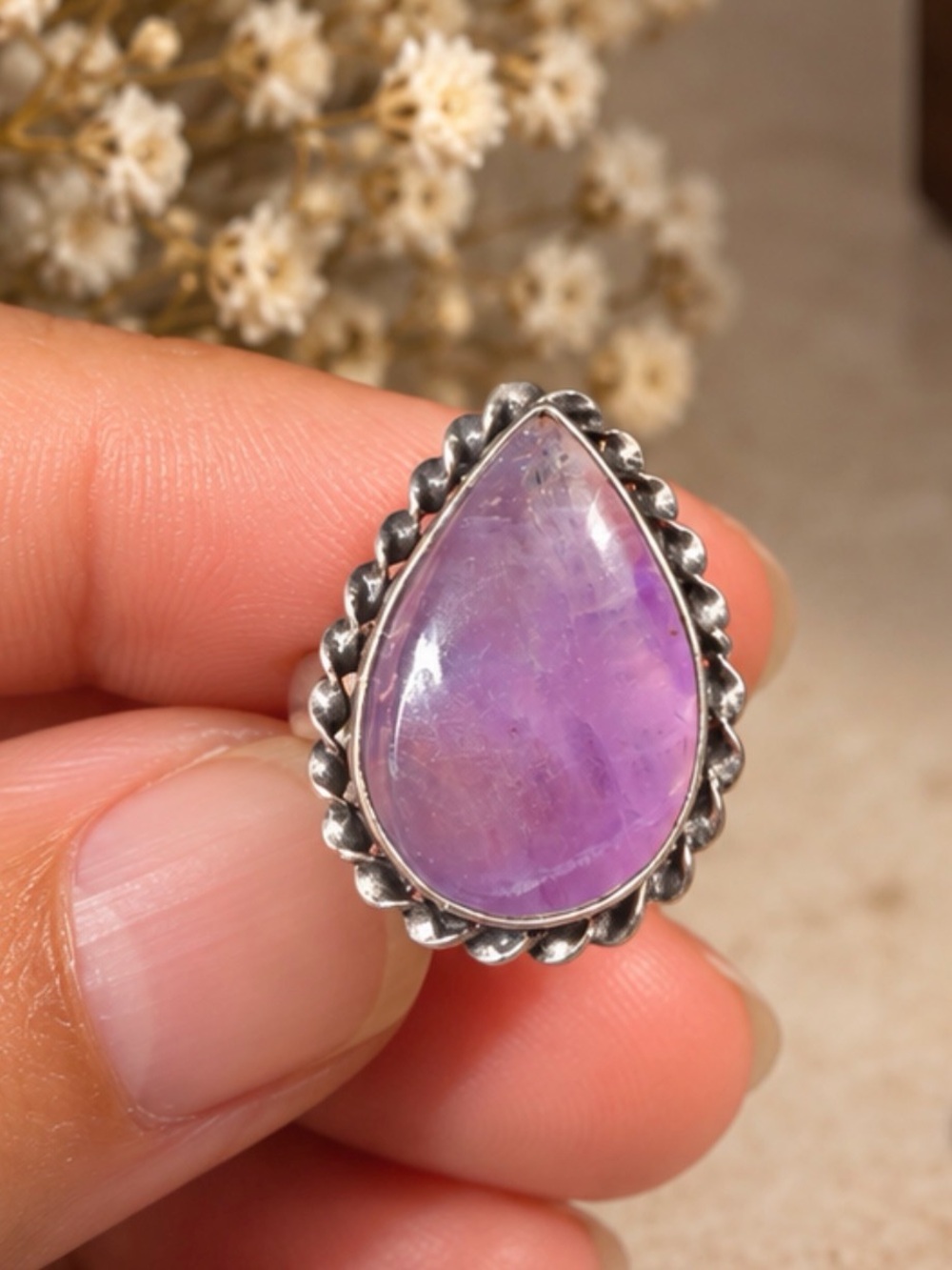 925 sterling silverPurple Teardrop Amethyst Silver Ring - Elegant Women’s Jewelr